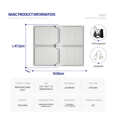 400 Вт Выходная мощность полный спектр светодиодный свет с регулируемой высотой подвески для роста растений в помещении